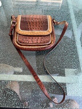 Brahmin Brown Croc-Embossed Leather Crossbody Bag